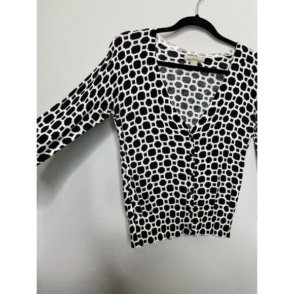 Banana‎ Republic Cardigan Sweater Buttoned Knit Geometric Print Black White SP - Picture 3 of 10